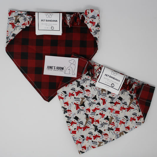 Snowmen & Plaid Reversible Pet Bandana