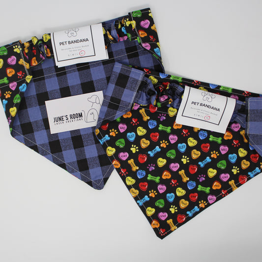 Candy Hearts & The Blues Reversible Pet Bandana