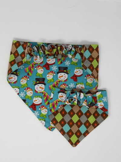Argyle Snowmen Reversible Pet Bandana