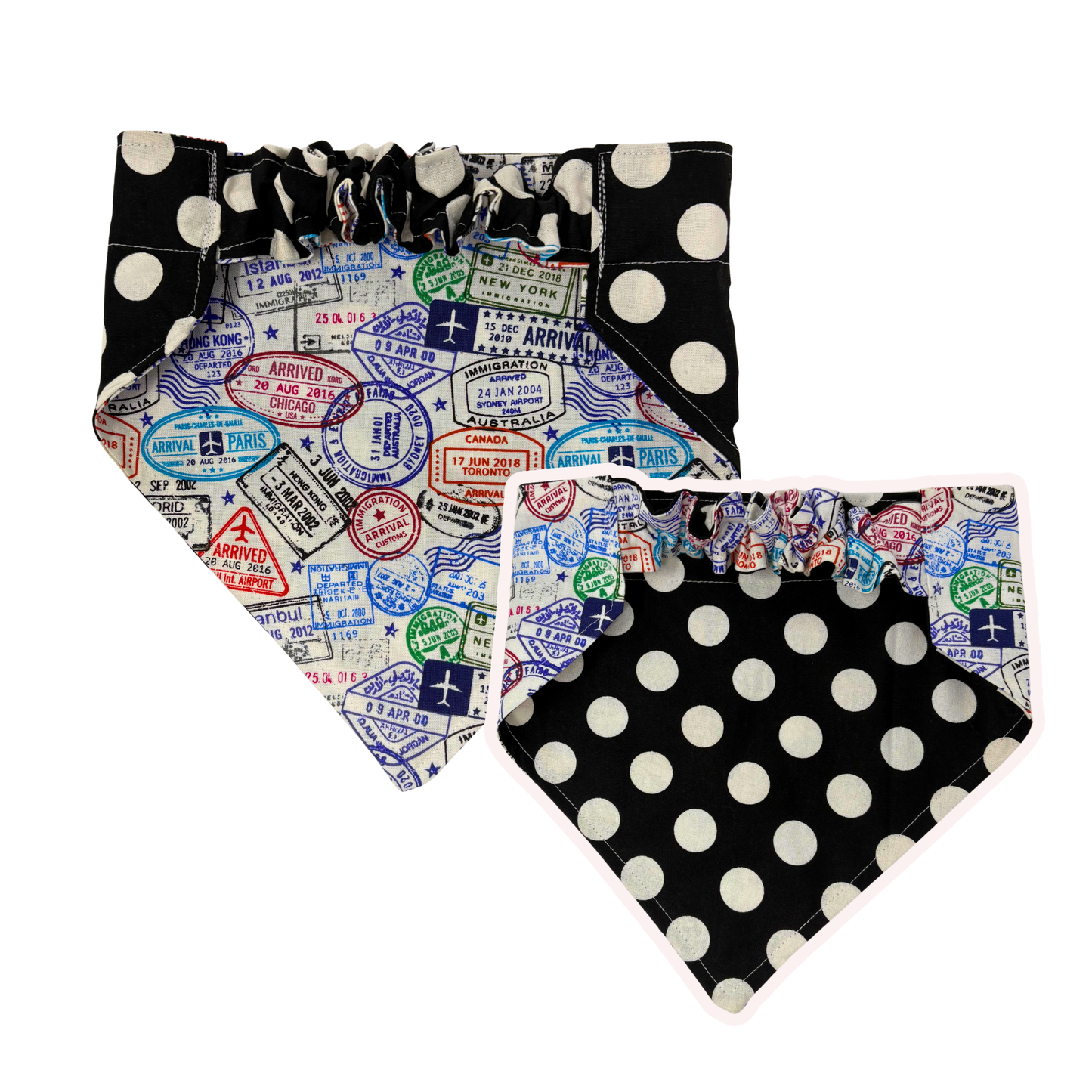 Passport & Polka Dots Pet Reversible Slip-On Bandana