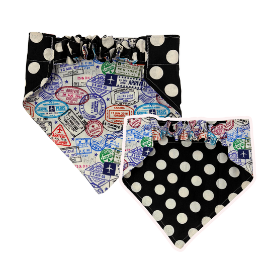 Passport & Polka Dots Pet Reversible Slip-On Bandana